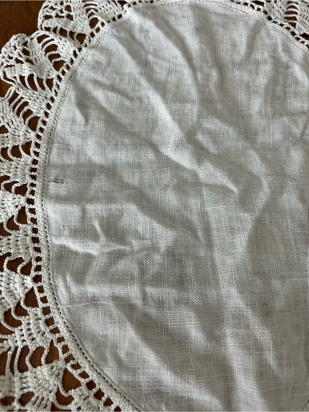 White Crochet Edge Oval Table Doily - Classic Home Dining Accent